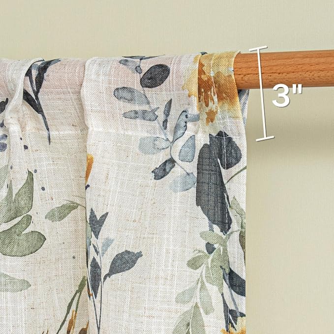 MYSKY HOME Floral Kitchen Curtains 36 Inch Length Linen Tier Curtains Farmhouse - Image 4