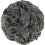 FESHFEN Messy Bun Hair Piece - Large Elastic Wavy Curly Hair Bun Scrunchies Ponytail Extensions Synthetic Chignon Hairpieces for Women, Dark Salt and Pepper 1.94oz
