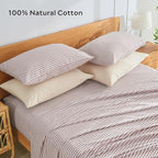 JELLYMONI 100% Natural Cotton Striped Standard Pillowcases Set, 2 Pack White and Pink Stripes Pattern Printed Pillow Covers with Envelope Closure(Pillows are not Included)