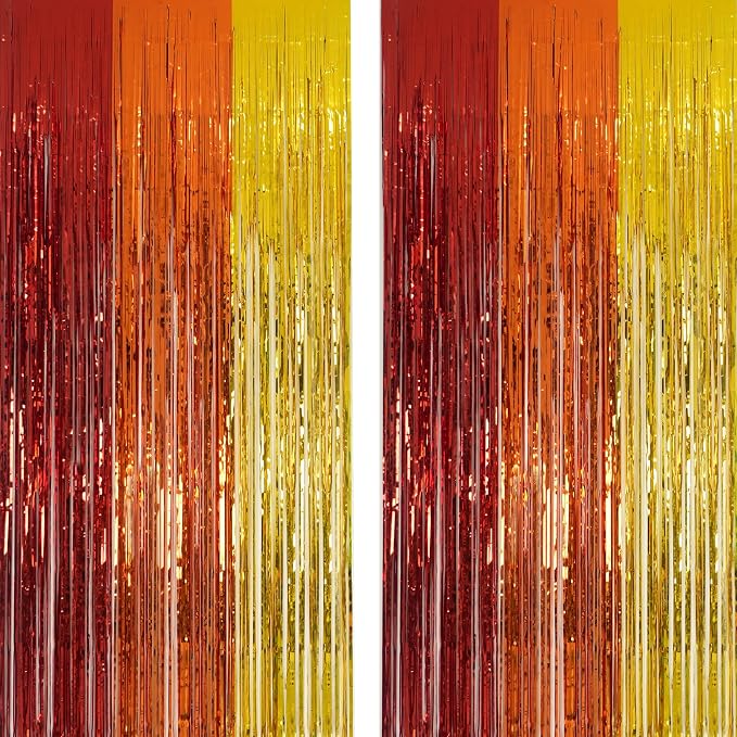 Red Orange Gold Foil Fringe Backdrop Curtain by GREATRIL