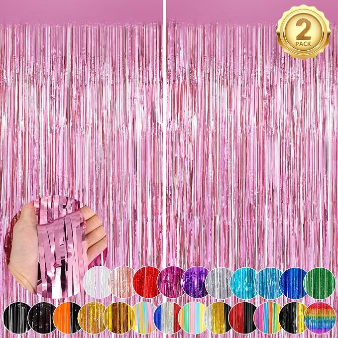 Glitter Pink Party Streamers 2Pack Glitter Foil Fringe Curtain 3.3 x 8.3ft Pink - Image 4