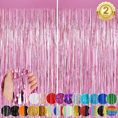 Glitter Pink Party Streamers 2Pack Glitter Foil Fringe Curtain 3.3 x 8.3ft Pink - Image 4