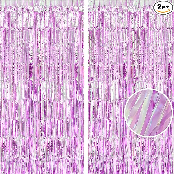 BRAVESHINE Iridescent Purple Foil Curtain | Holographic Fringe Backdrop | 2 by BRAVESHINE