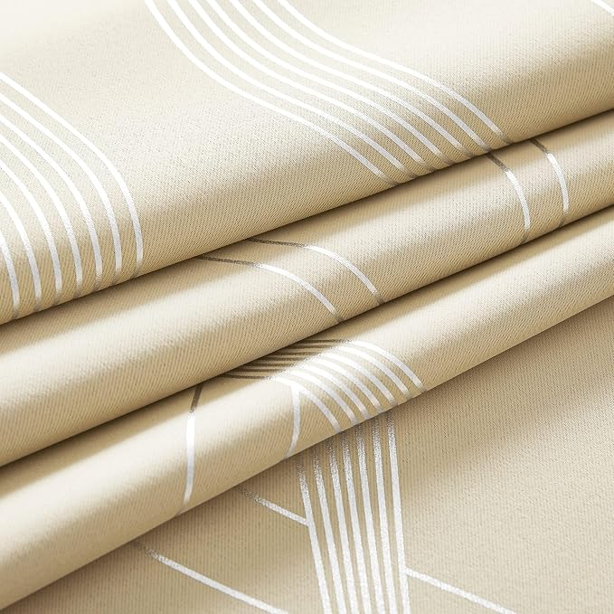 NICETOWN Blackout Curtains 90" Long 2 Panels, Biscotti Beige, Foil Printed Wave - Image 8