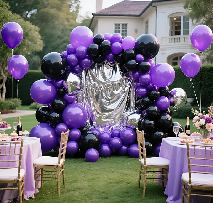 Dark Purple Balloons 145pcs Different Sizes 5in 10in 12in 18in Purple Round - Image 4