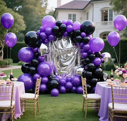 Dark Purple Balloons 145pcs Different Sizes 5in 10in 12in 18in Purple Round - Image 4