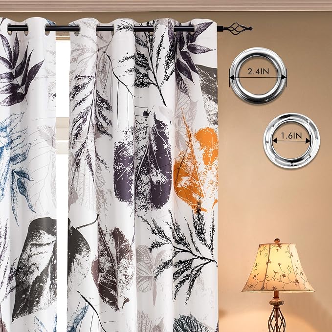 SUBRTEX Boho Leaf Printed Curtains 63 inch Long 2 Panels, Room Darkening - Image 3