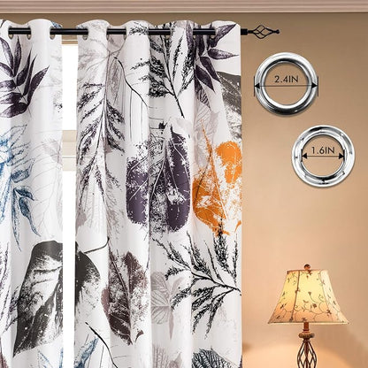 SUBRTEX Boho Leaf Printed Curtains 63 inch Long 2 Panels, Room Darkening - Image 3