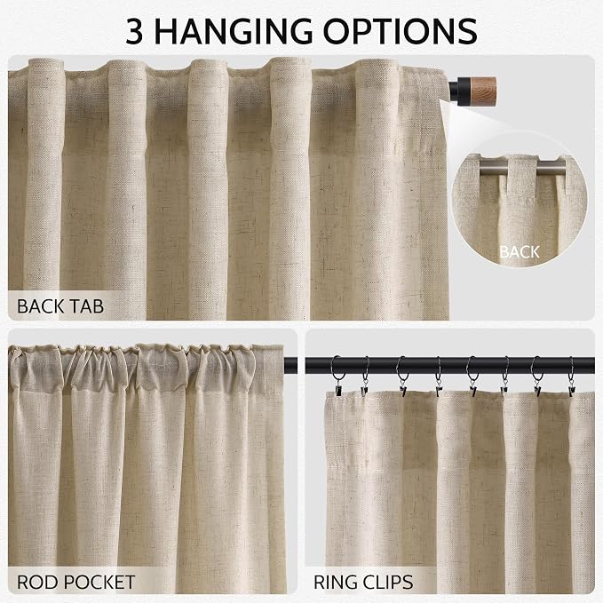 Taupe Burlywood Linen Curtains for Living Room 105 Inches Long Light Filtering - Image 2