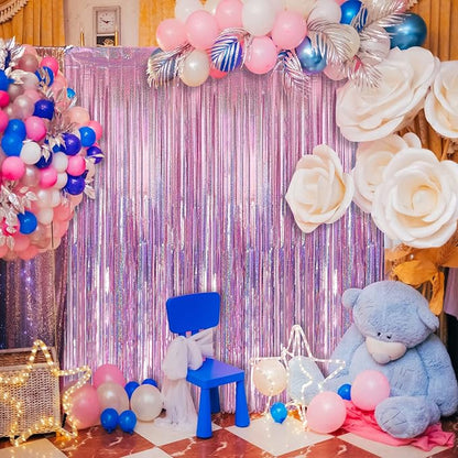 Crosize 4 Pack Laser Pink Party Streamers Backdrop, 3.3 x 9.9 ft | Tinsel Foil - Image 6