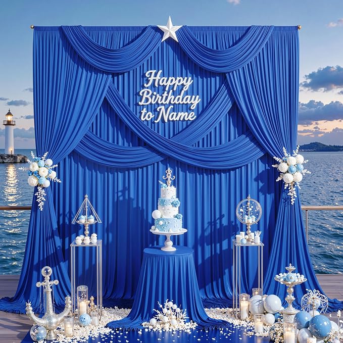 30ft x 10ft Wrinkle Free Royal Blue Backdrop Curtain - Image 3