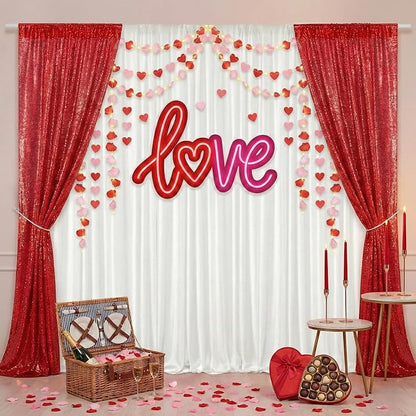 PartyDelight Red Sequin Backdrop Curtains 2x8ft 2 Panels | Sparkly 3mm sequins - Image 5