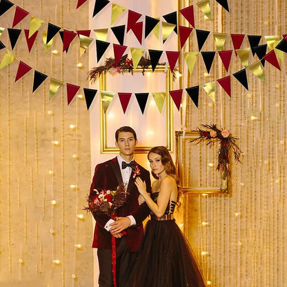 30 Ft Red Black and Gold Party Decorations Hanging Paper Triangle Banner - Image 5