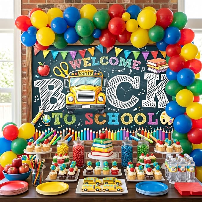Welcome Back to School Backdrop 59x39in Chalkboard Party Background | Washable - Image 6