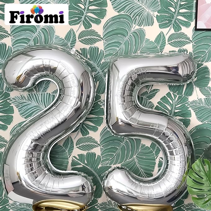FIROMI 25 Number Balloons Silver Big Foil Mylar 52 Balloon Numbers 40-inch | - Image 4