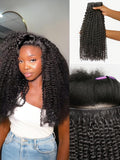 LUVME Invisible Clip ins Hair Extensions Deep Kinky Curly Real Human Hair Remy Hair Clip ins for Women, Natural Human Hair, 16 inch 110g 6Pcs, Natural Black
