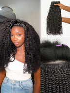 LUVME Invisible Clip ins Hair Extensions Deep Kinky Curly Real Human Hair Remy Hair Clip ins for Women, Natural Human Hair, 16 inch 110g 6Pcs, Natural Black