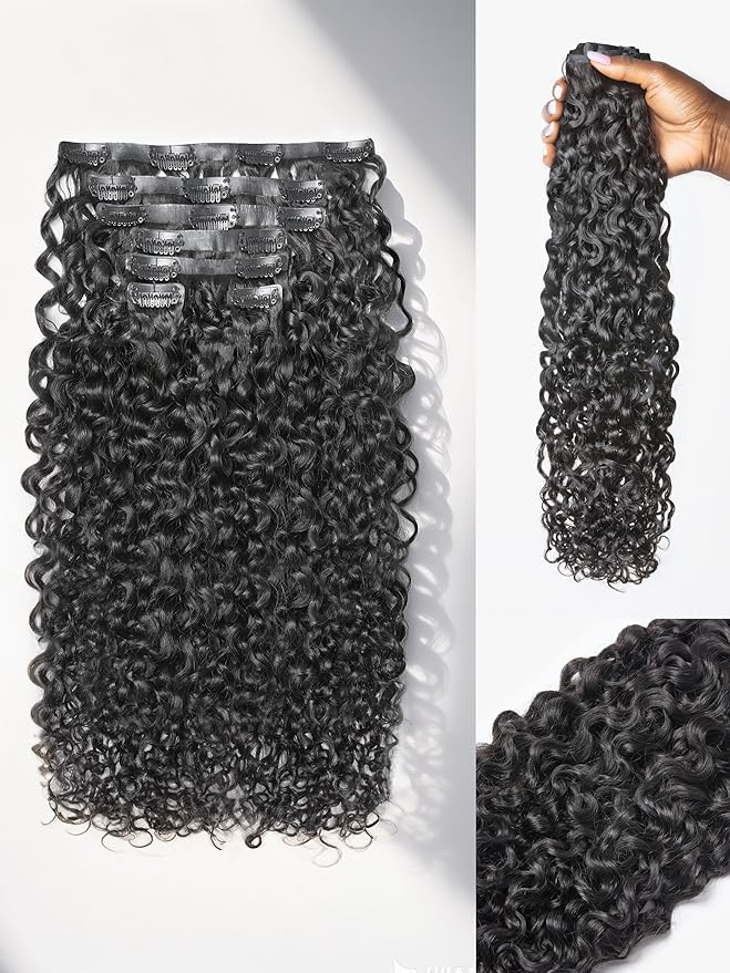 LUVME Burmese Curly Clip in Hair Extensions Real Human Hair Messy Curly Clip Ins Fullness with 1 Pack for Women Brazilian Remy Human Hair Natural Black 135g 14Inch