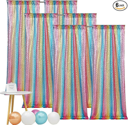 Hahuho Rainbow Sequin Backdrop Curtain, Party Decoration（6 Panels, 2FT x 8FT by Hahuho