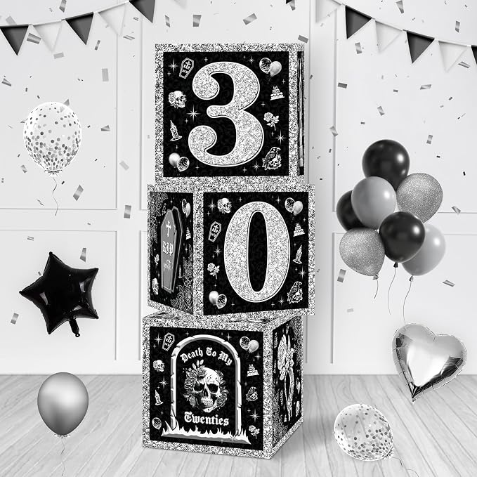 Death to My 20s 30th Birthday Balloon Boxes, Paper and Plastic, Includes 3 Pcs by WHYMEO