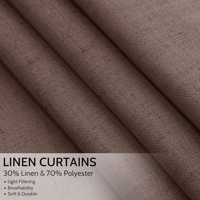 Extra Long Curtain Cappuccino Morden Linen Blend Light Filtering Back Tab - Image 2