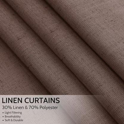 Extra Long Curtain Cappuccino Morden Linen Blend Light Filtering Back Tab - Image 2