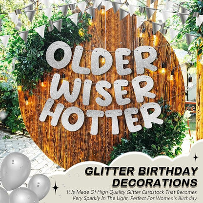 Fulmoon Set of 3 Pre Strung Older Wiser Hotter Glitter Banner Funny Birthday - Image 5