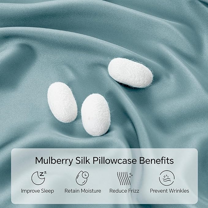 INFIIXSO Mulberry Silk Pillowcase for Hair and Skin, Silk Pillow Cases King Size with Hidden Zipper 20x40 Inches, Super Smooth and Soft Cooling Pillow Cases for Hot Sleepers(Haze Blue, 1 Pack)