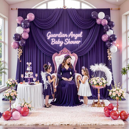 10 ft x 8 ft Wrinkle Free Purple Backdrop Curtain - Image 7