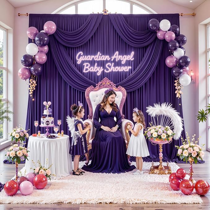 20 ft x 10 ft Wrinkle Free Purple Backdrop Curtain - Image 7