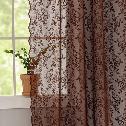 FINECITY Chestnut Brown Lace Curtains - Image 4
