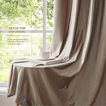 BULBUL Taupe Velvet Blackout Curtains 90 inch Long - Image 7