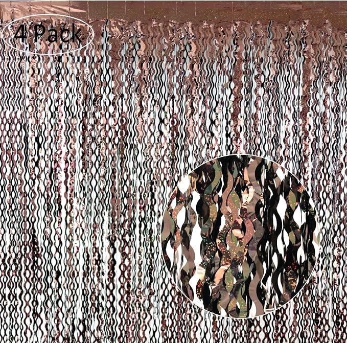 4Pcs Brown Metallic Wavy Tinsel Curtains - Image 2
