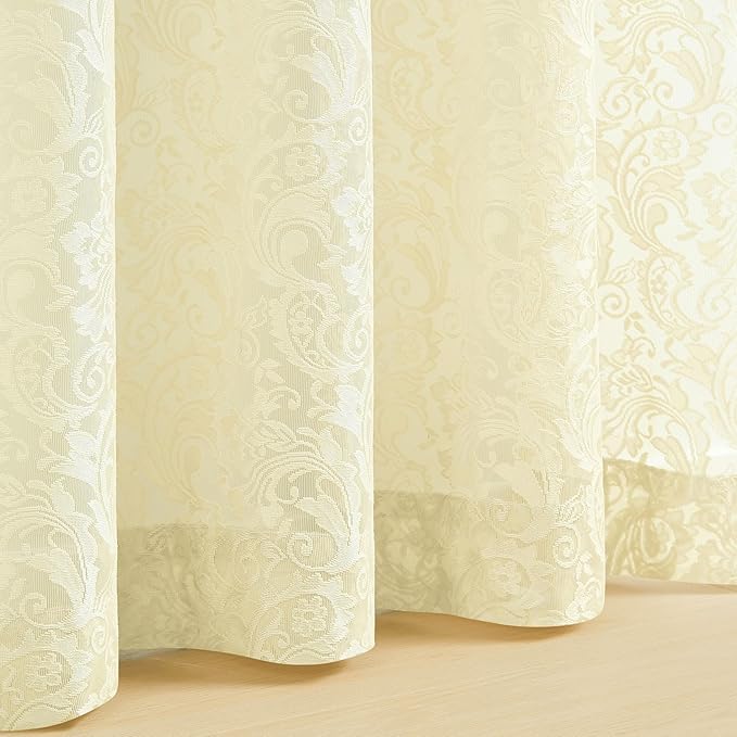 Bujasso Lace Sheer Curtains Ivory Rod Pocket 2 Panels 54" Wx84 L | Vintage - Image 4