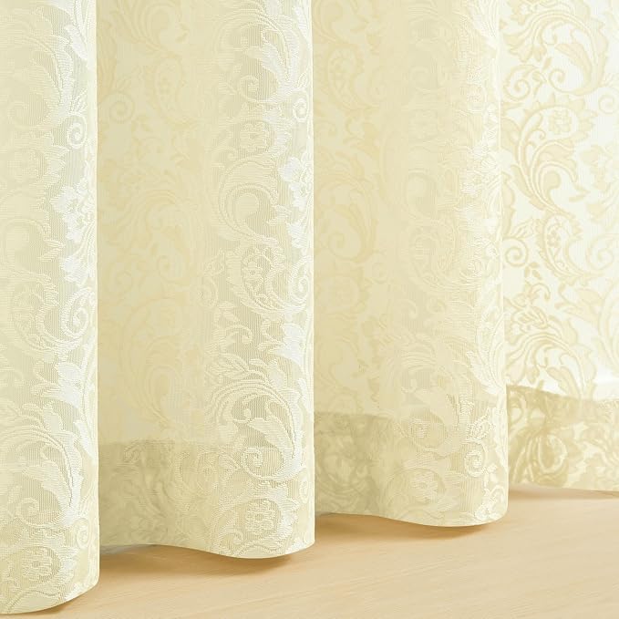 Bujasso Ivory Sheer Lace Curtains 54 inch Farmhouse Short Curtain Panels - Image 3
