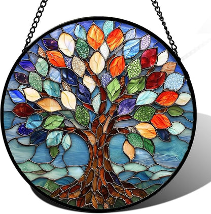 DASTOLL Stained Glass Window Hanging, Colorful Tree of Life Sun Catchers Glass by DASTOLL