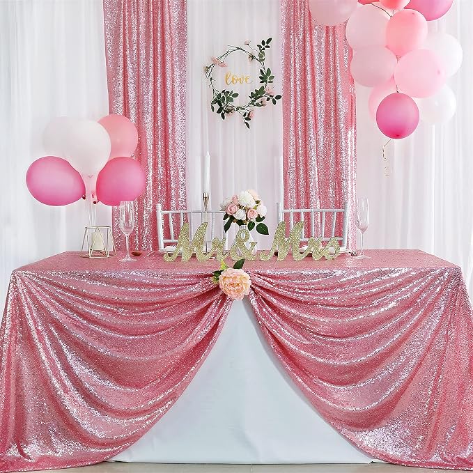 Fuchsia Pink Sequin Backdrop Curtains 4 Pcs 2ftx8ft Glitter Shimmer Fabric | - Image 4