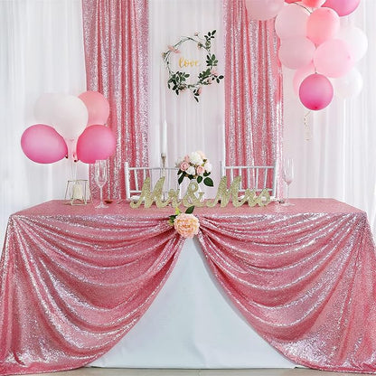 Fuchsia Pink Sequin Backdrop Curtains 4 Pcs 2ftx8ft Glitter Shimmer Fabric | - Image 4