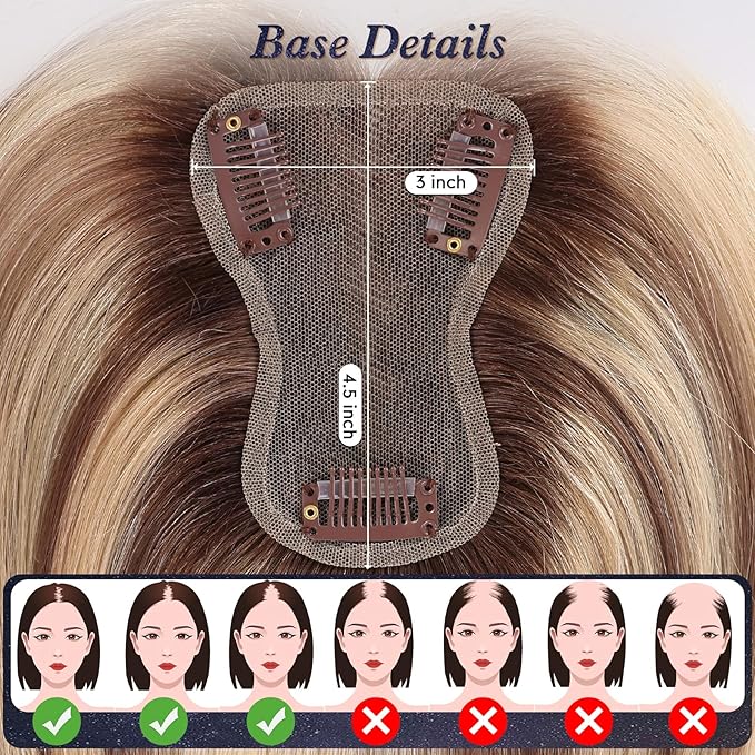 starluck Real Human Hair Toppers for Women 10 Inch Human Hair Topper no Bangs, 3 * 4.5 inches Swiss Base Suitable for ThinningHair Cover Grey Roots(Ash Blonde)