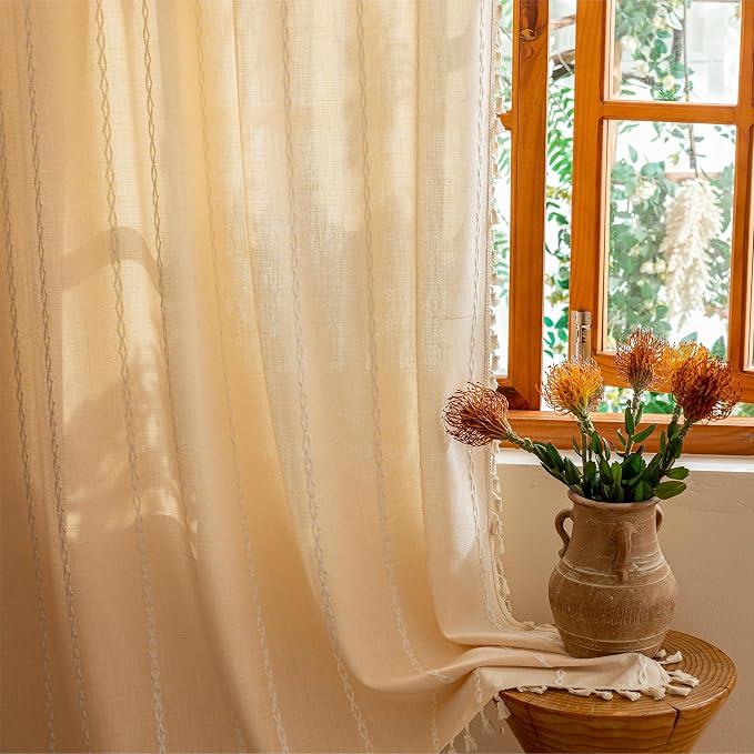 Sutuo Home Boho Curtains for Bedroom Dining Room Kitchen, Light Filtering Linen by SutuoHome