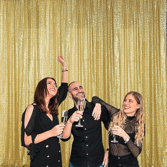 Sugargirl Gold Sequin Backdrop Curtain 10FTx10FT Glitter Gold Background Drapes - Image 4