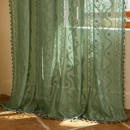 WAZZIO Boho Lace Curtains 2 Panels 63 Inches -Vintage Victorian Sheer Panel - Image 6