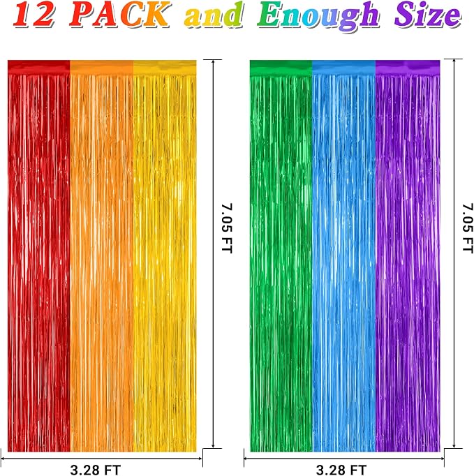 ZATAYE 12 Pack Rainbow Kindergarten Foil Curtain Streamer Decorations | Rainbow - Image 2