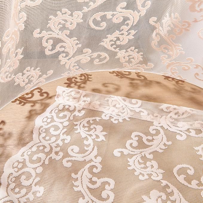 Blush Pink Lace Curtains 63 Inch Length 2 Panels set Victorian Floral Curtains - Image 7