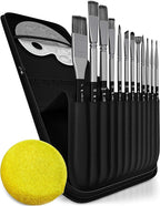 ADI&Guys Paint Brush Set – 12 Brushes with Travel Case, Mixing Palette & Sponge – for Acrylic, Oil, Watercolor & Face Painting – Art Supplies for Kids & Artists