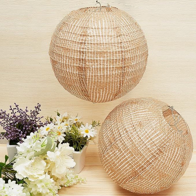 6 Pcs Print Burlap Paper Lanterns Round Chinese Paper Lanterns Farmhouse Boho - Image 4