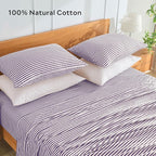 JELLYMONI 100% Natural Cotton Striped King Pillowcases Set, 2 Pack White and Purple Stripes Pattern Printed Pillow Covers with Envelope Closure(Pillows are not Included)