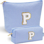 YOOLIFE Preppy Makeup Bag Travel Makeup Bag - Initial Cosmetic Bag Cute Makeup Bag Travel Essentials Small Makeup Bag with Zipper Makeup Bag Organizer Personalized Gifts for Her Preppy Stuff Letter P