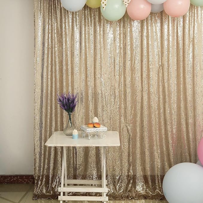 JYFLZQ Champagne Sequin Backdrop Curtains 2ft x 8ft 4 Panel Glitter Photo Booth - Image 2