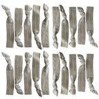 Kenz Laurenz Hair Ties 20 Elastics Ponytail Holder Set No Crease Ribbon Bands (Silver)